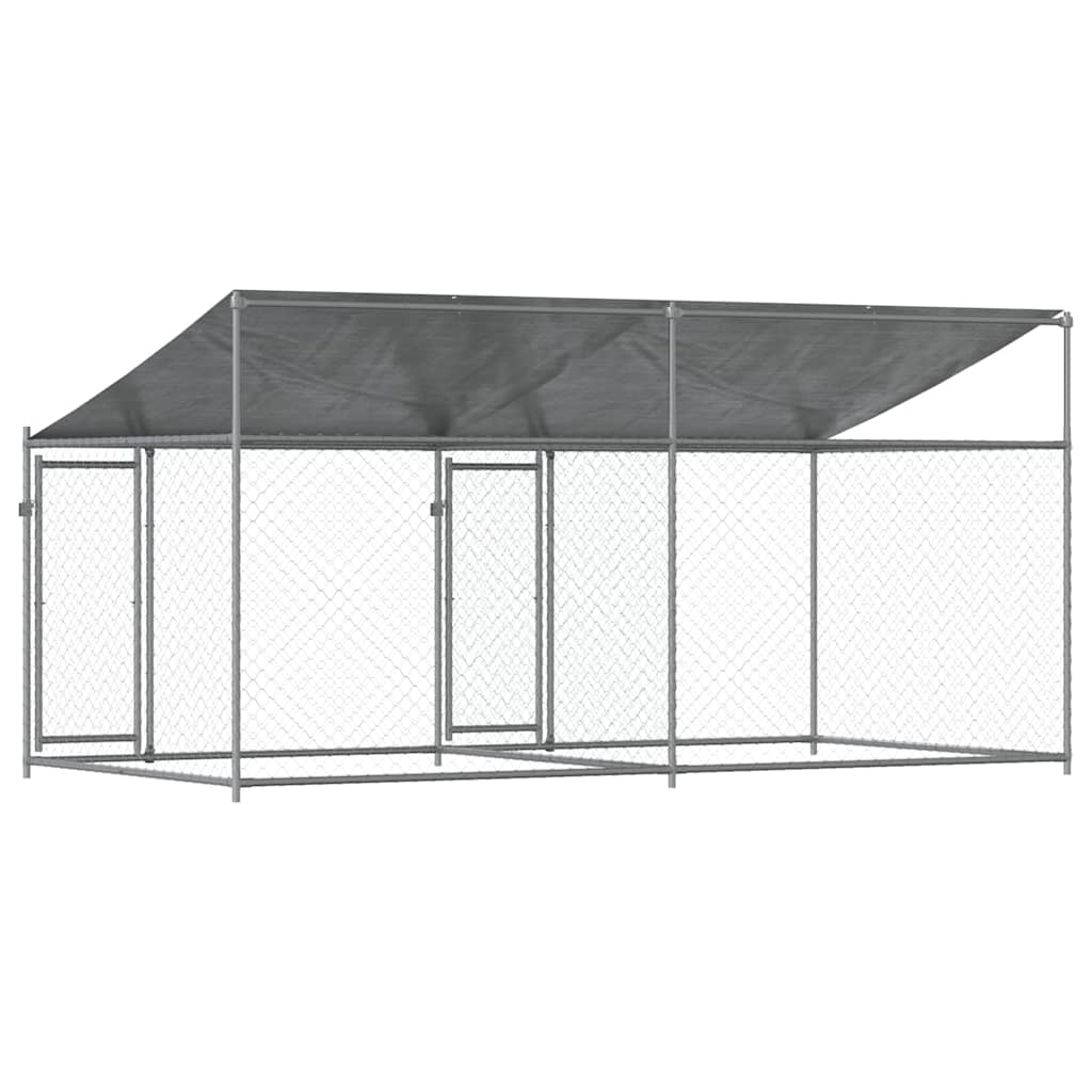 hundegård med tag og låger 4x2x2 m galvaniseret stål grå
