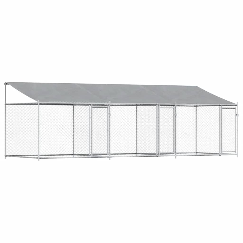hundegård med tag og låger 6x2x2 m galvaniseret stål grå