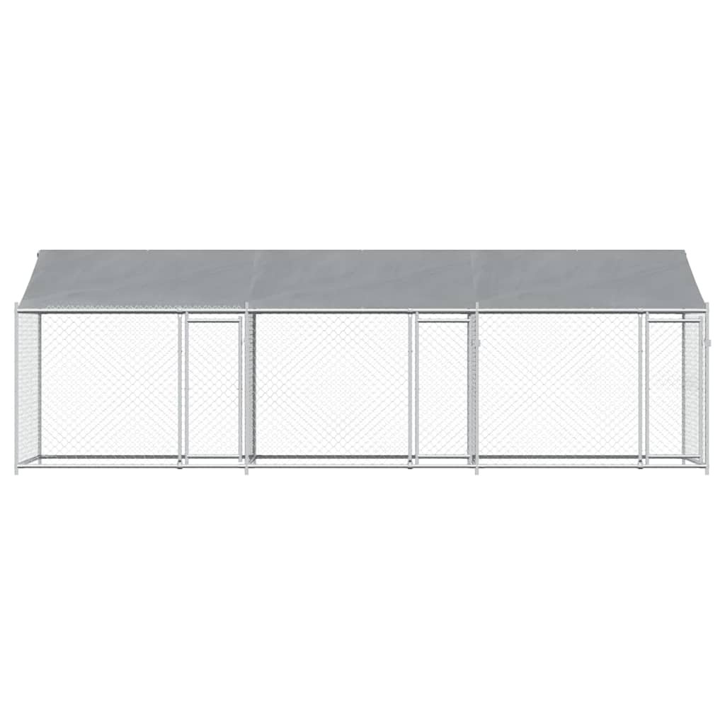 hundegård med tag og låger 6x2x2 m galvaniseret stål grå
