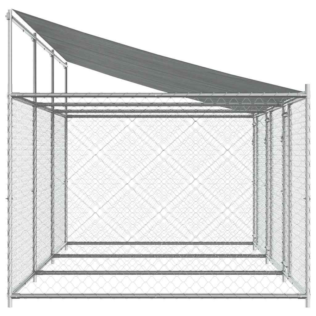 hundegård med tag og låger 6x2x2 m galvaniseret stål grå