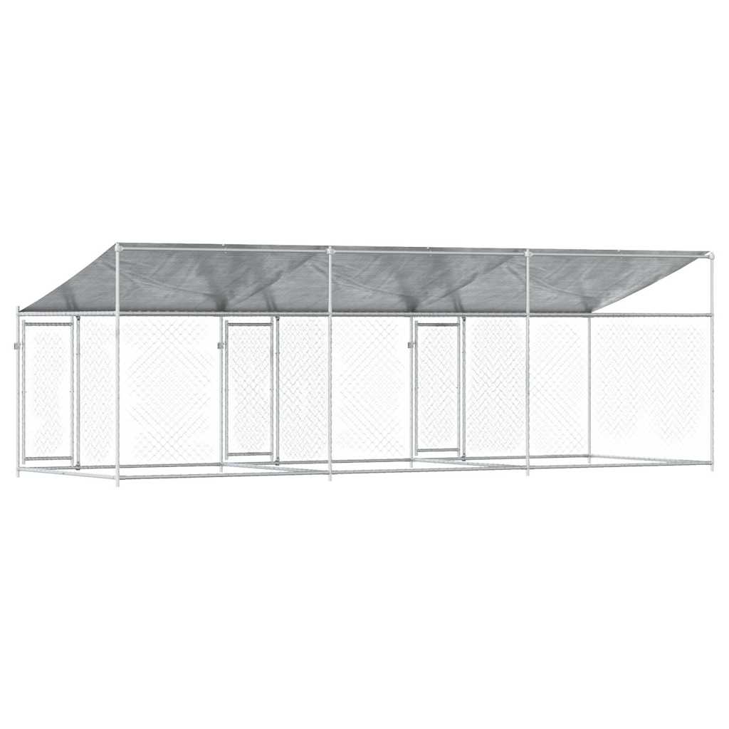 hundegård med tag og låger 6x2x2 m galvaniseret stål grå