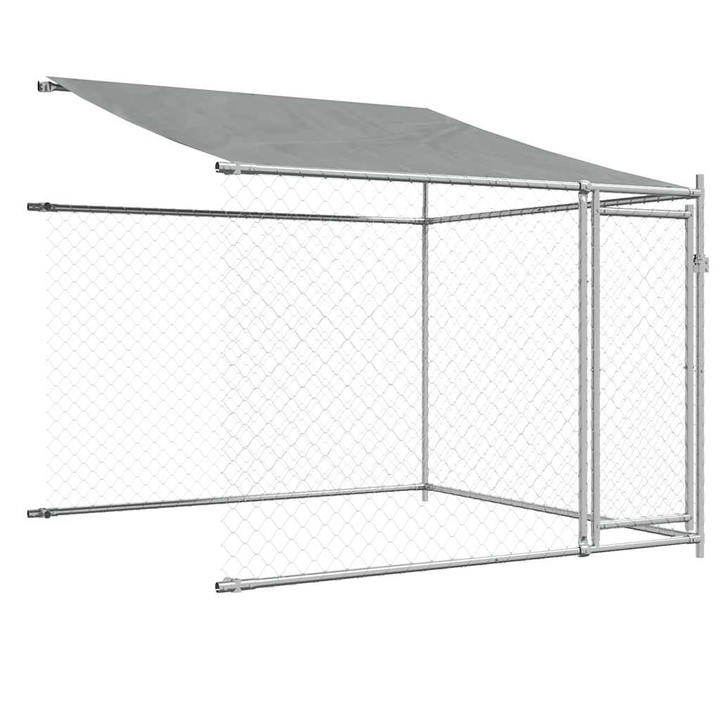 hundegård med tag og låger 6x2x2 m galvaniseret stål grå