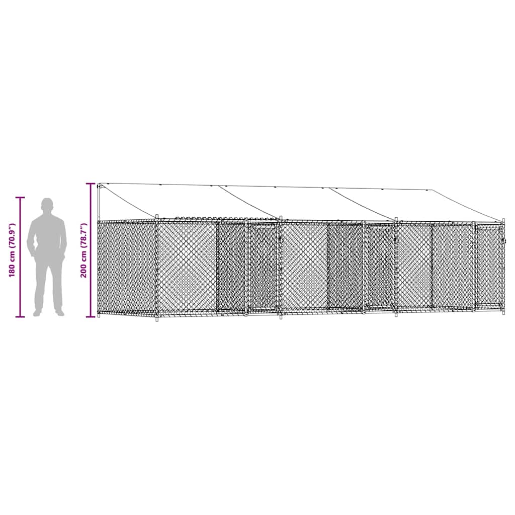 hundegård med tag og låger 6x2x2 m galvaniseret stål grå