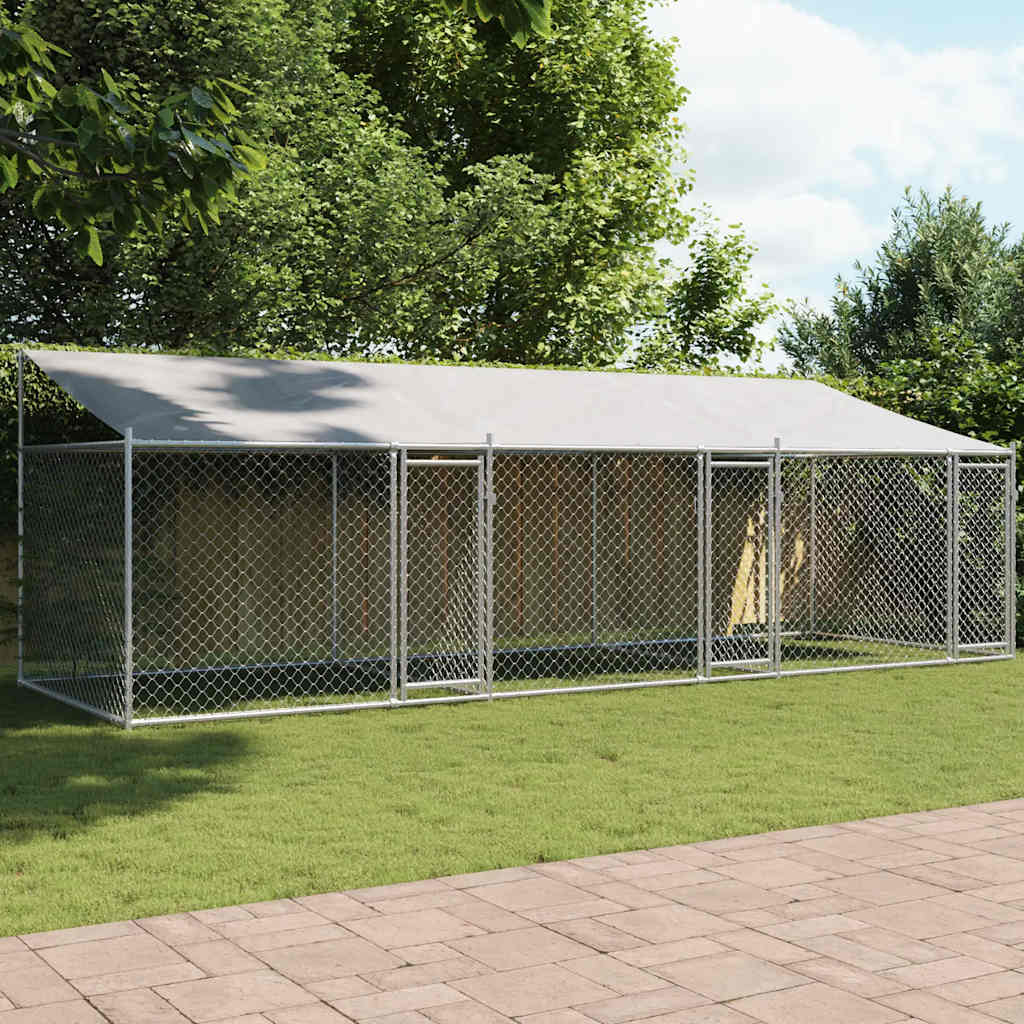 hundegård med tag og låger 6x2x2 m galvaniseret stål grå