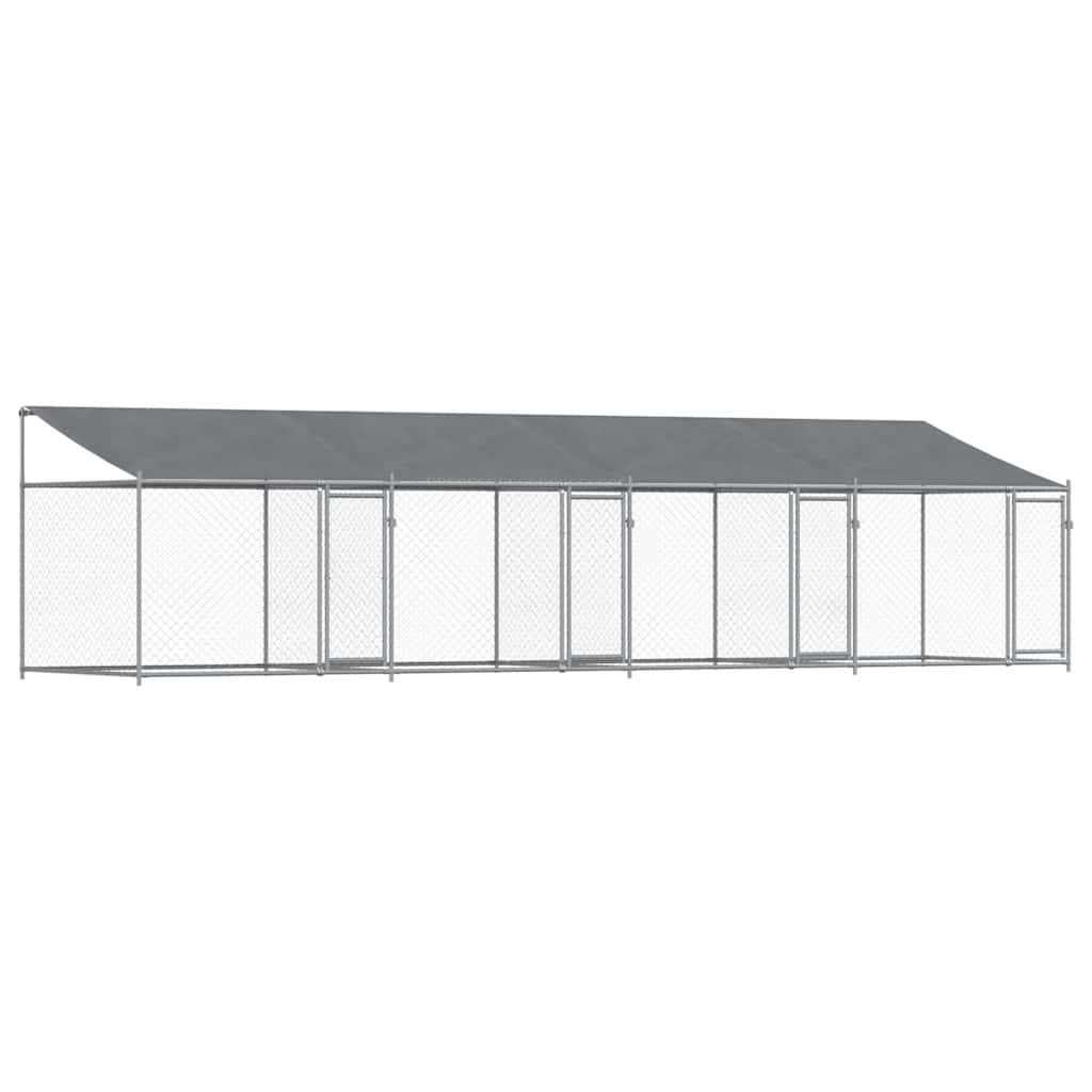 hundegård med tag og låger 8x2x2 m galvaniseret stål grå
