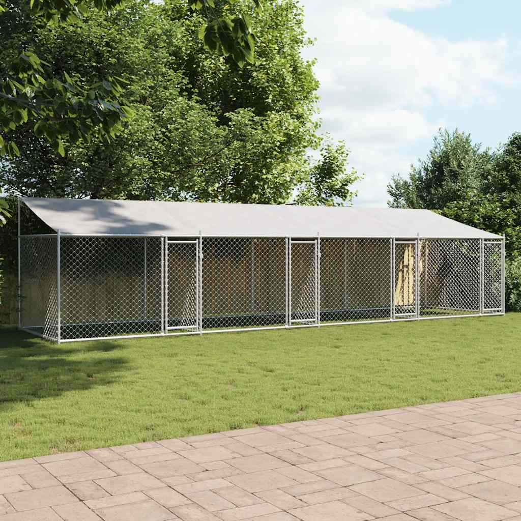 hundegård med tag og låger 8x2x2 m galvaniseret stål grå