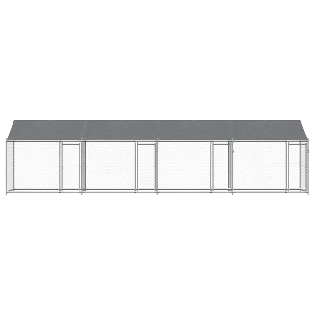 hundegård med tag og låger 8x2x2 m galvaniseret stål grå