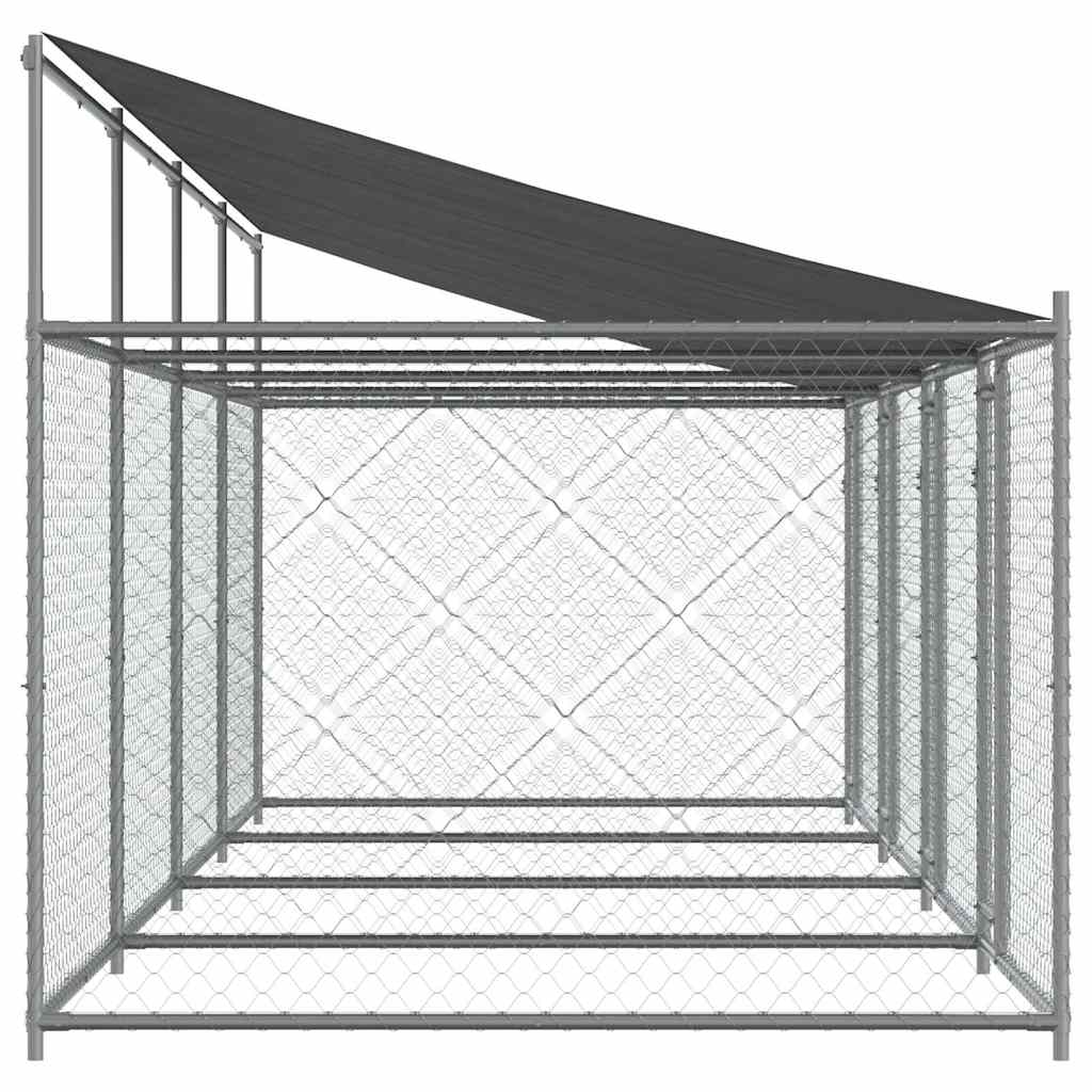 hundegård med tag og låger 8x2x2 m galvaniseret stål grå