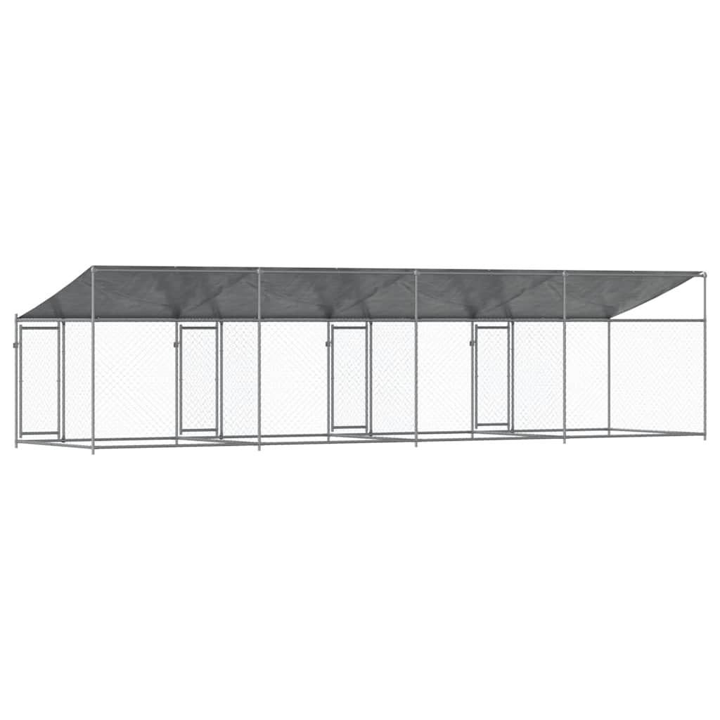 hundegård med tag og låger 8x2x2 m galvaniseret stål grå