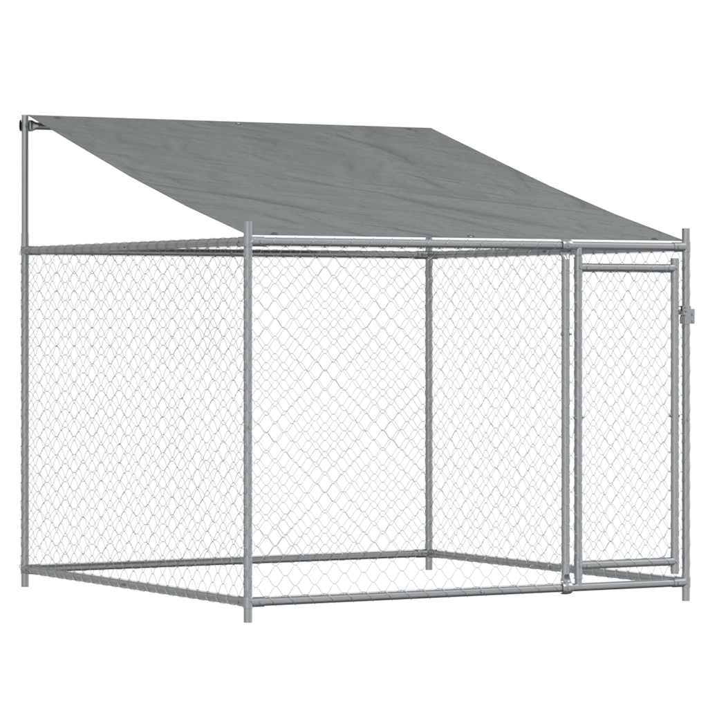 hundegård med tag og låger 8x2x2 m galvaniseret stål grå