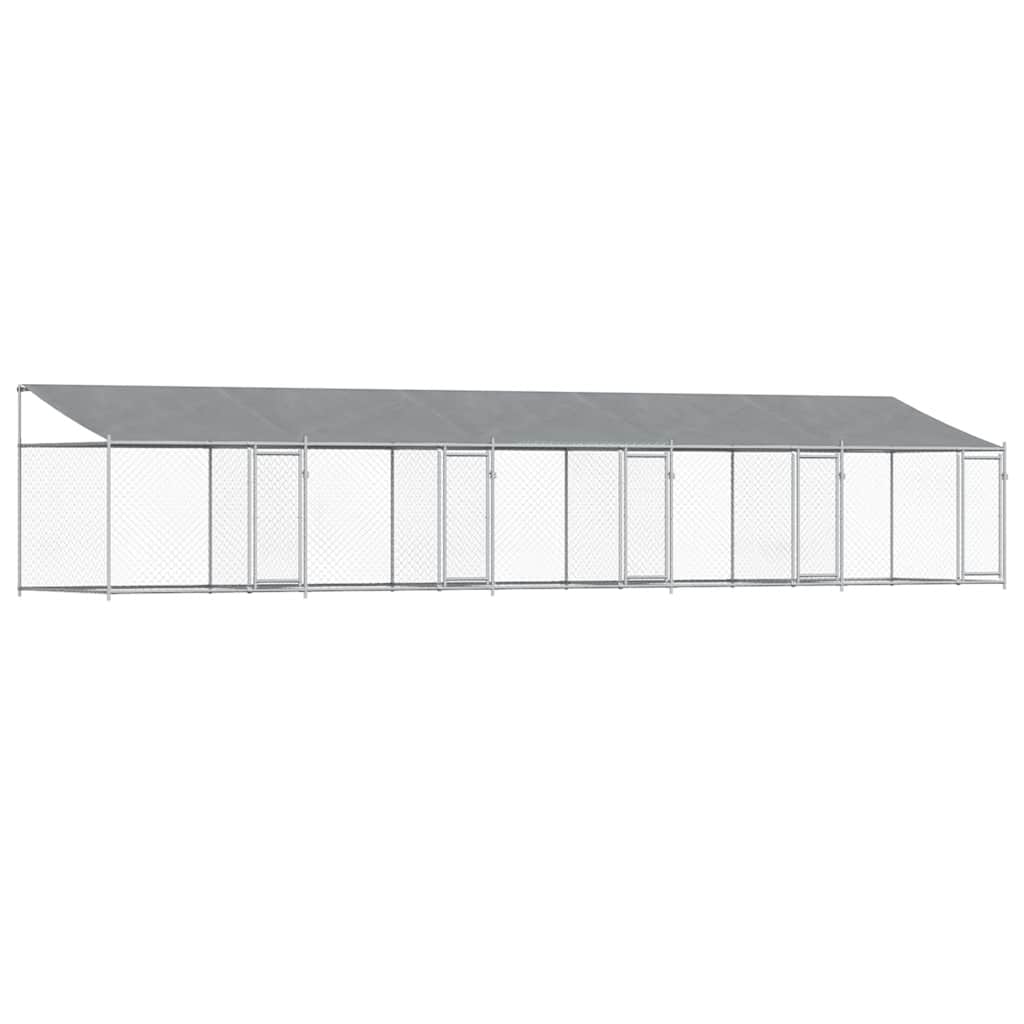 hundegård med tag og låger 10x2x2 m galvaniseret stål grå
