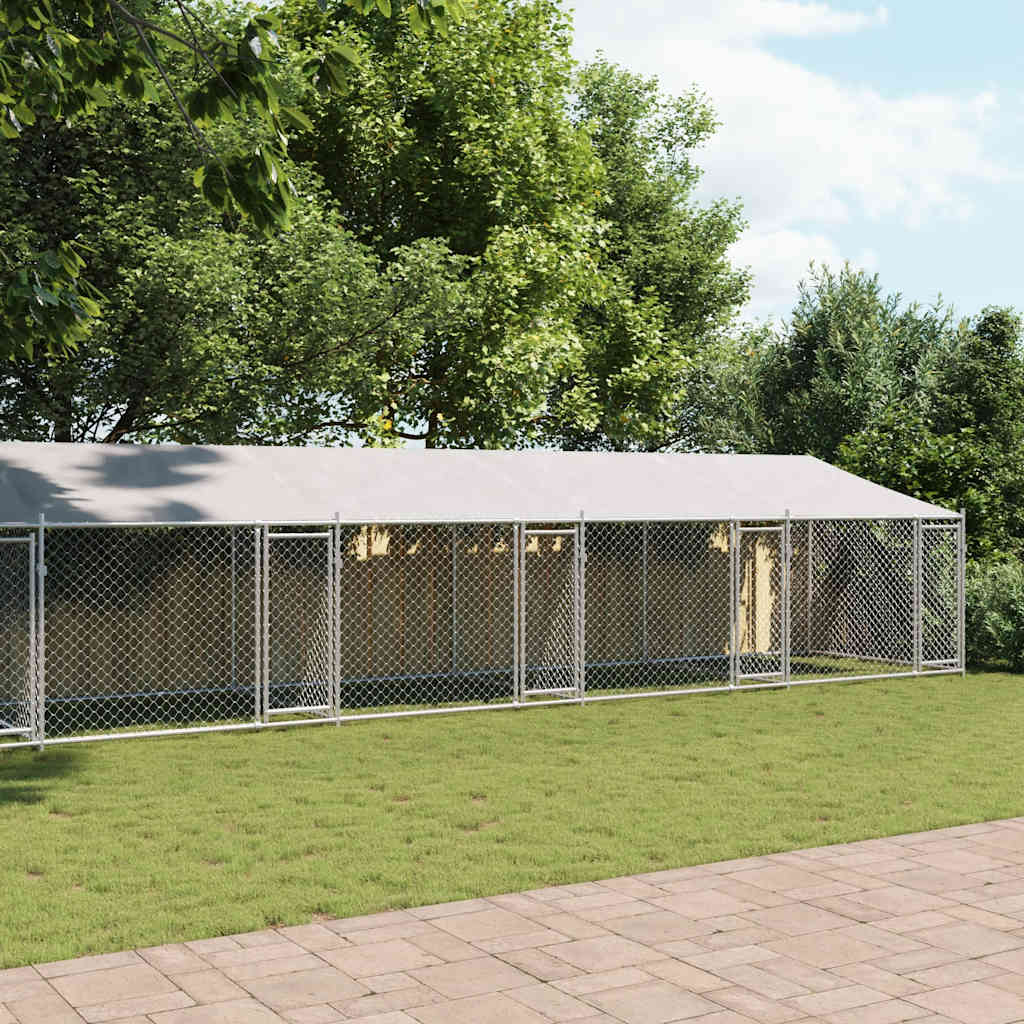 hundegård med tag og låger 10x2x2 m galvaniseret stål grå