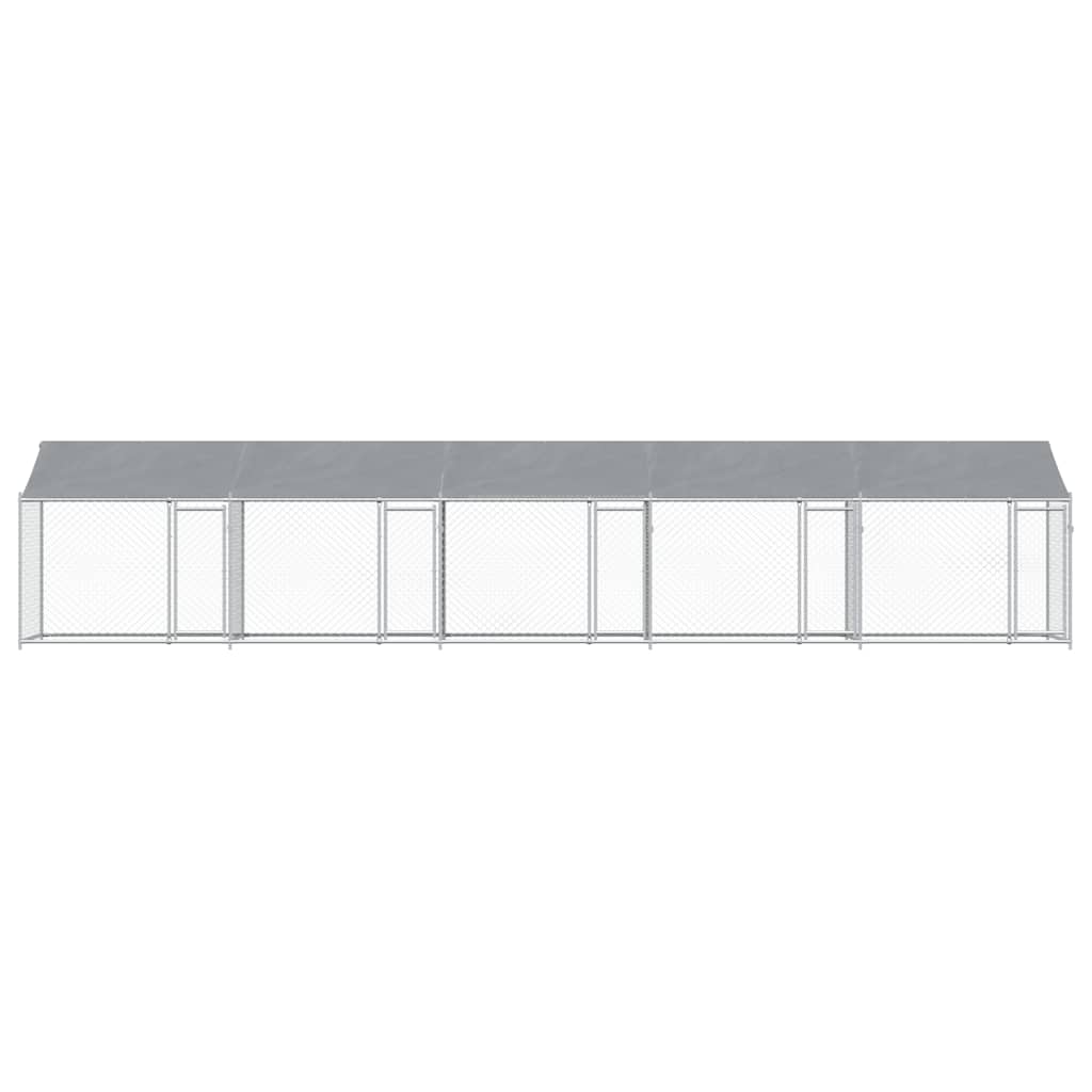 hundegård med tag og låger 10x2x2 m galvaniseret stål grå