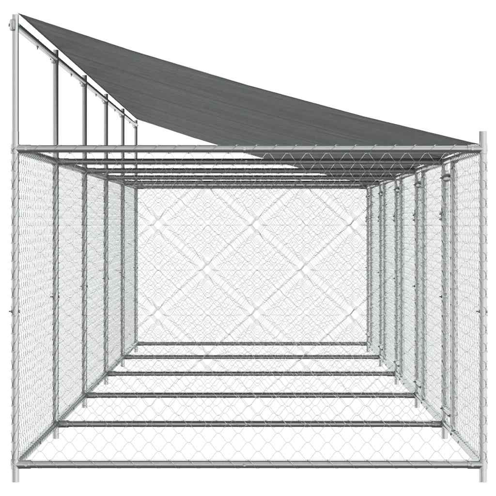 hundegård med tag og låger 10x2x2 m galvaniseret stål grå