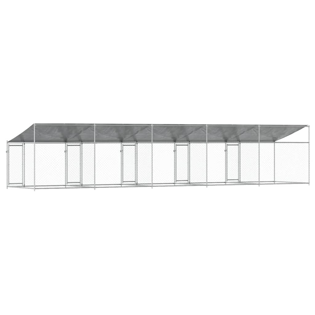 hundegård med tag og låger 10x2x2 m galvaniseret stål grå