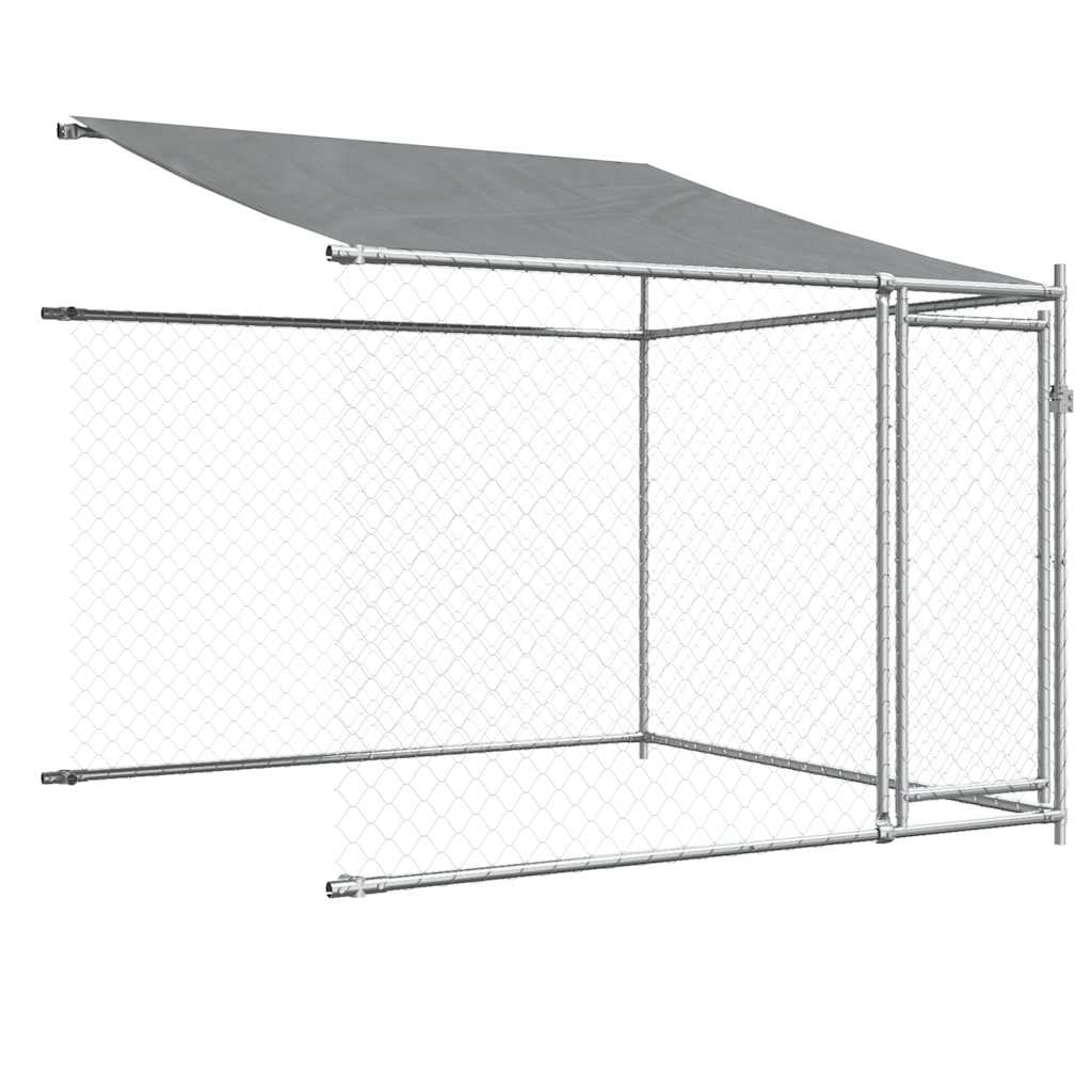 hundegård med tag og låger 10x2x2 m galvaniseret stål grå