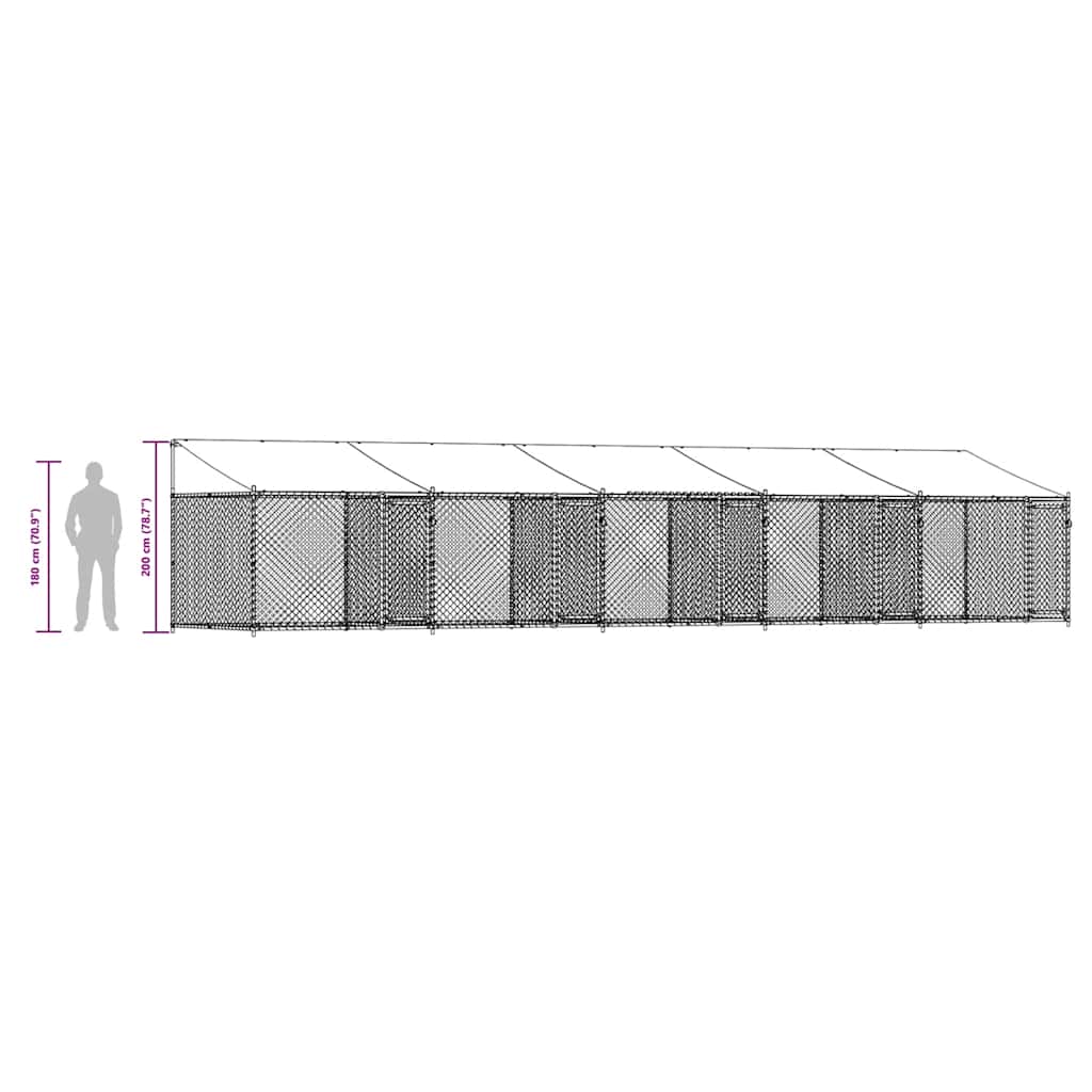 hundegård med tag og låger 10x2x2 m galvaniseret stål grå
