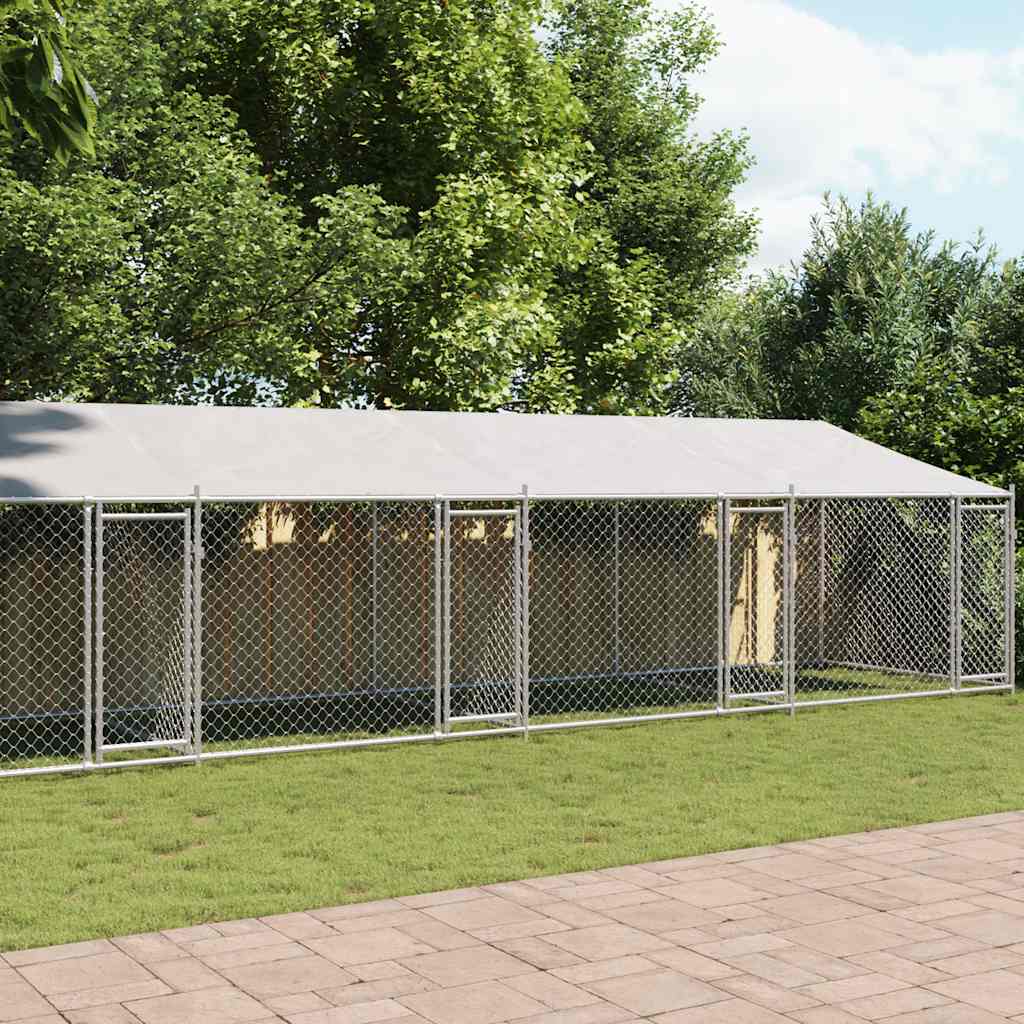 hundegård med tag og låger 10x2x2 m galvaniseret stål grå