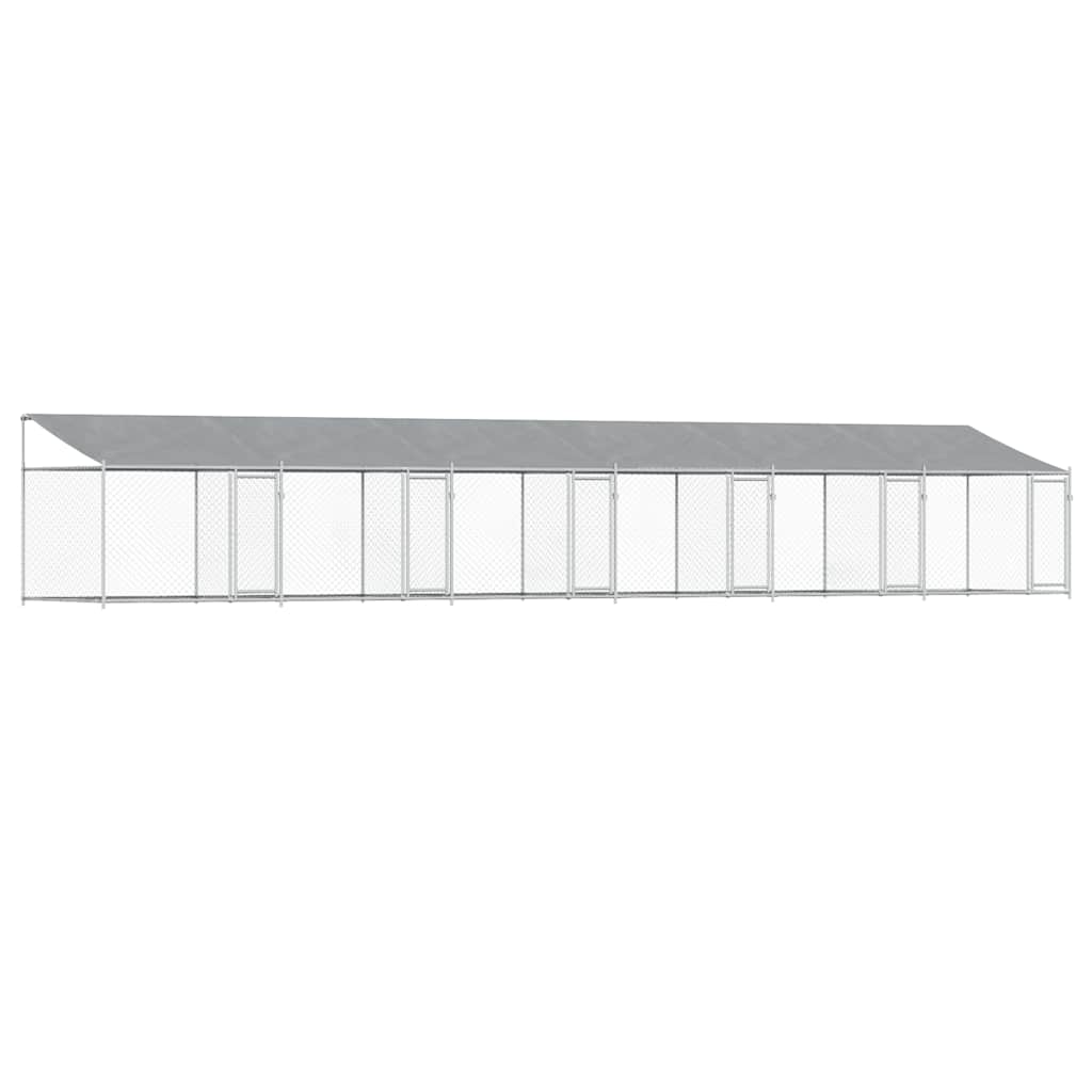 hundegård med tag og låger 12x2x2 m galvaniseret stål grå