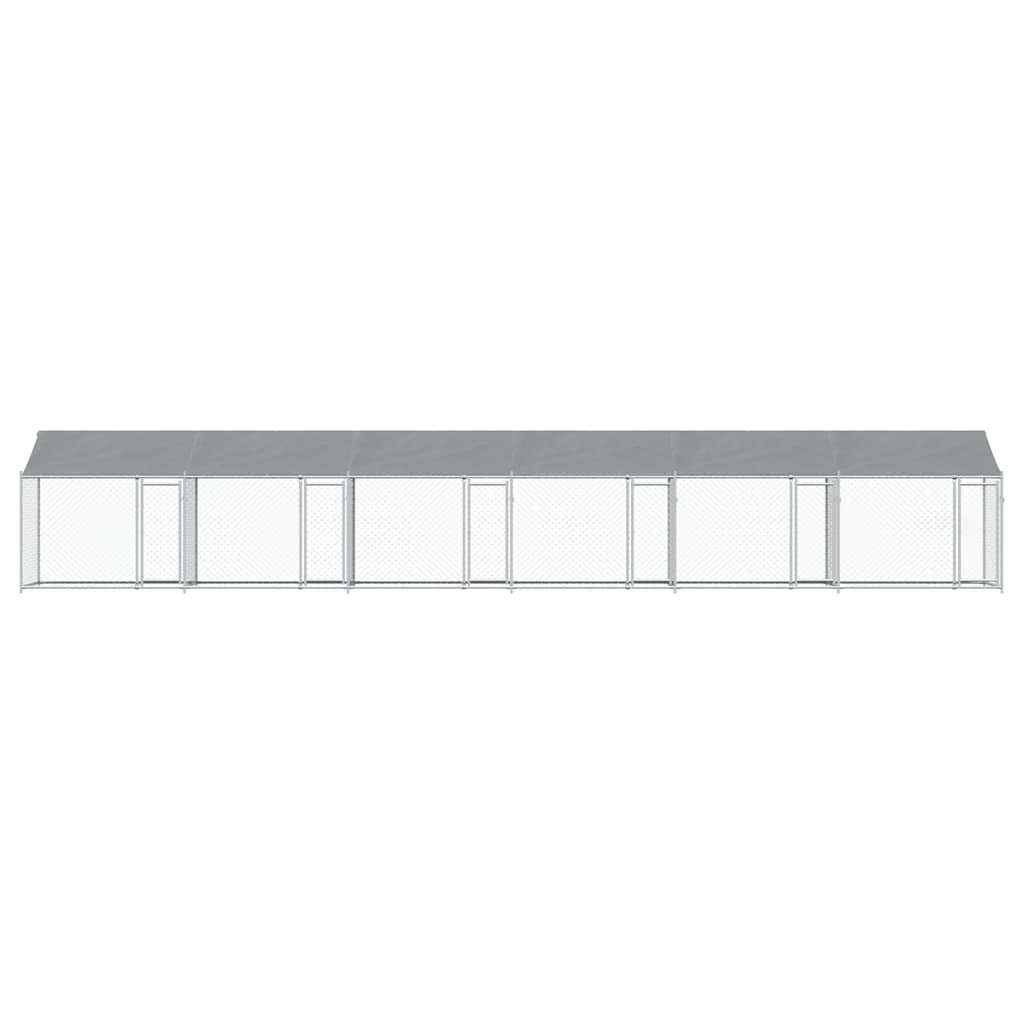 hundegård med tag og låger 12x2x2 m galvaniseret stål grå