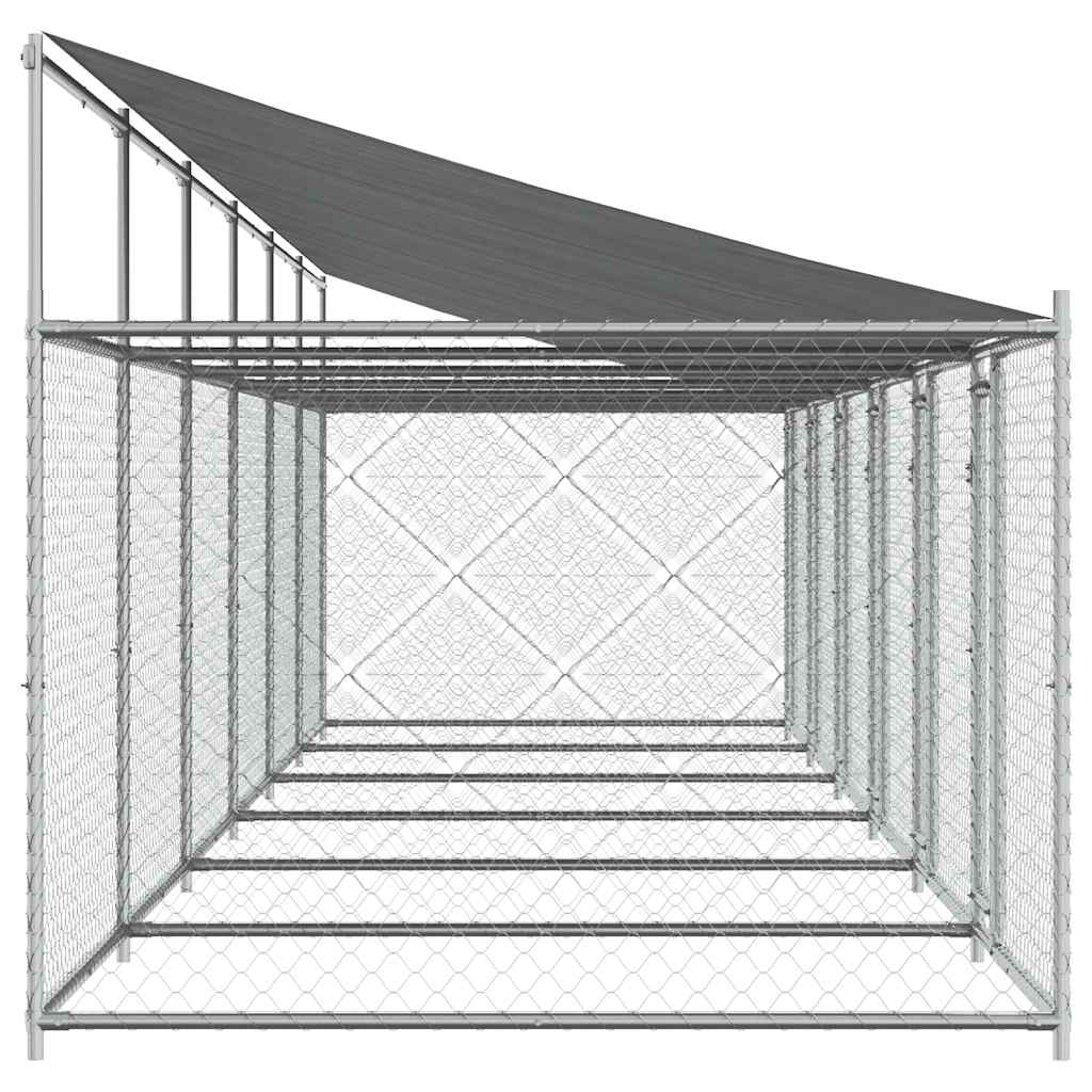 hundegård med tag og låger 12x2x2 m galvaniseret stål grå