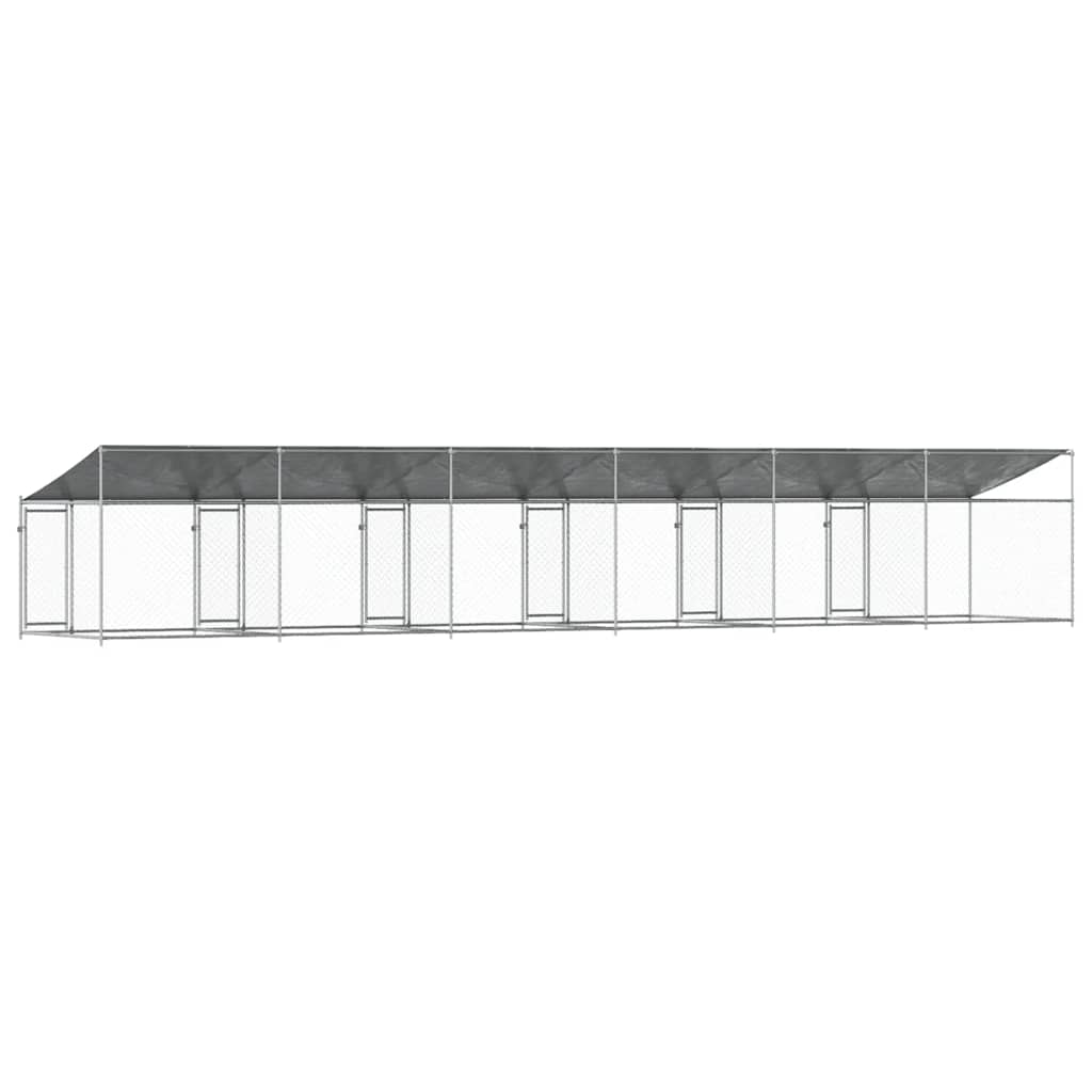 hundegård med tag og låger 12x2x2 m galvaniseret stål grå