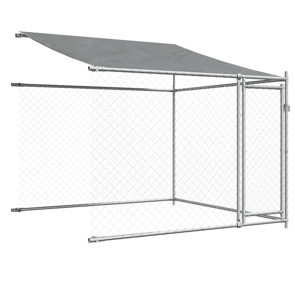 hundegård med tag og låger 12x2x2 m galvaniseret stål grå