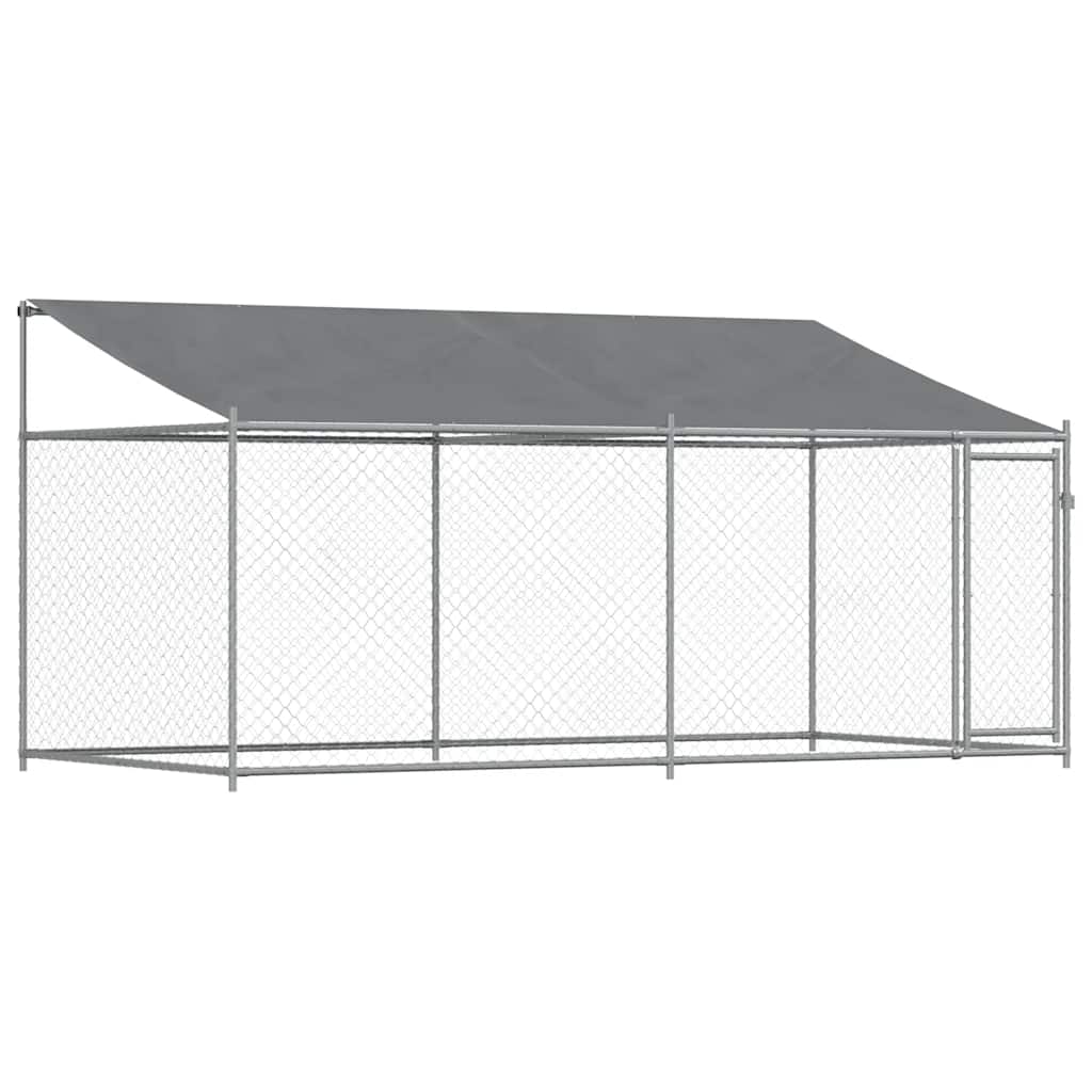 hundegård med tag og låge 4x2x2 m galvaniseret stål grå