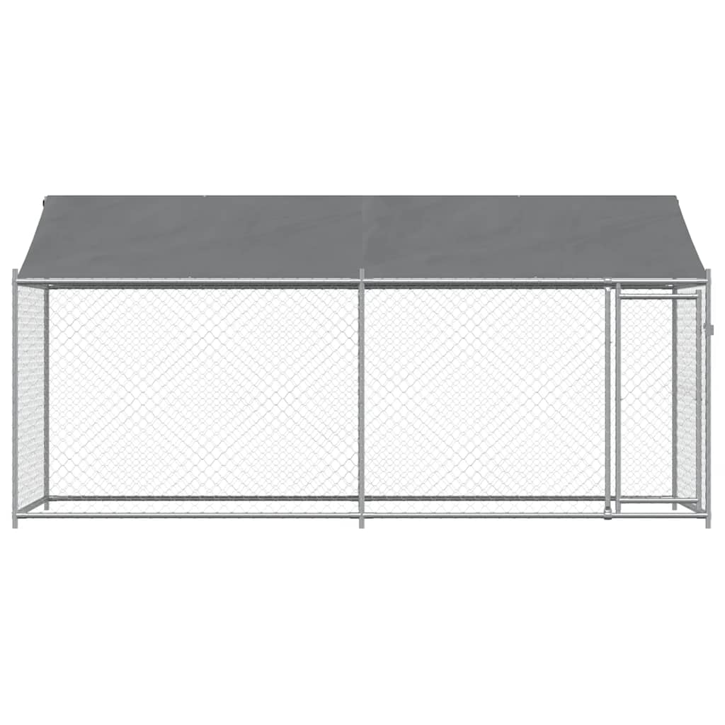 hundegård med tag og låge 4x2x2 m galvaniseret stål grå