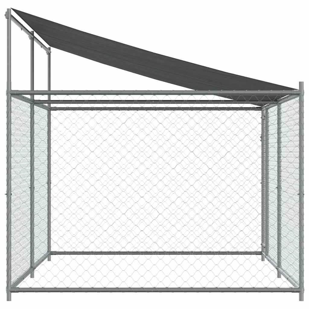 hundegård med tag og låge 4x2x2 m galvaniseret stål grå