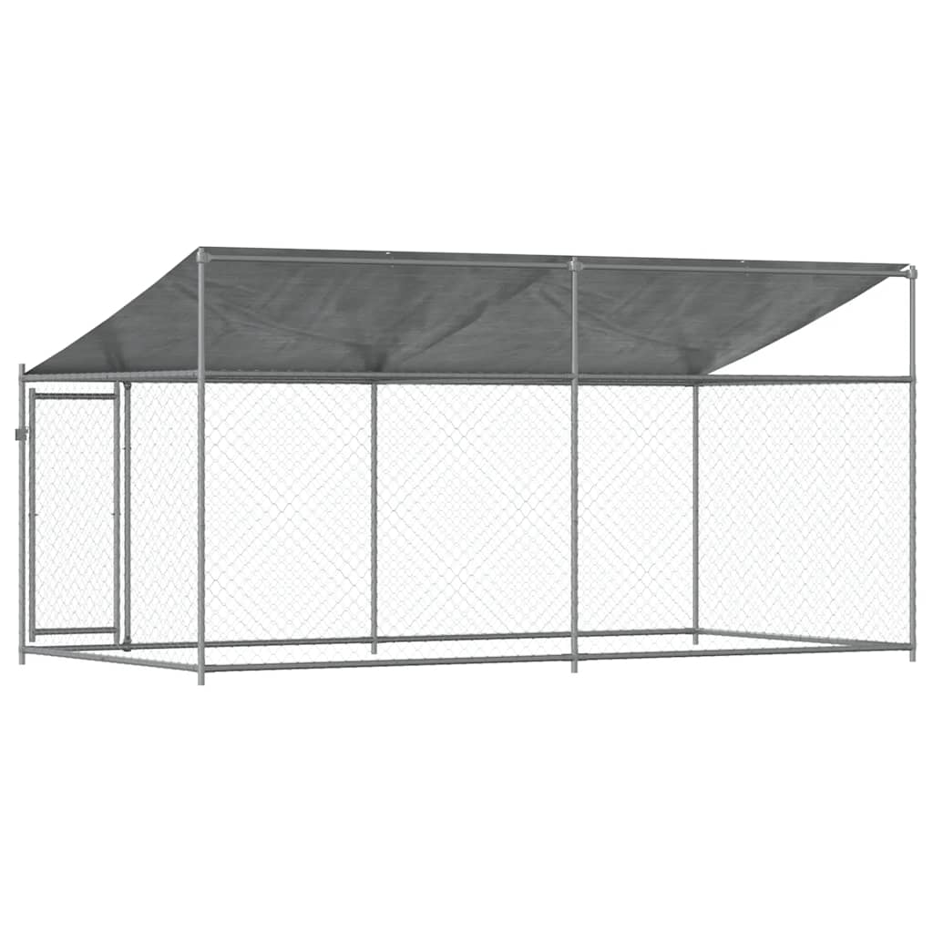 hundegård med tag og låge 4x2x2 m galvaniseret stål grå