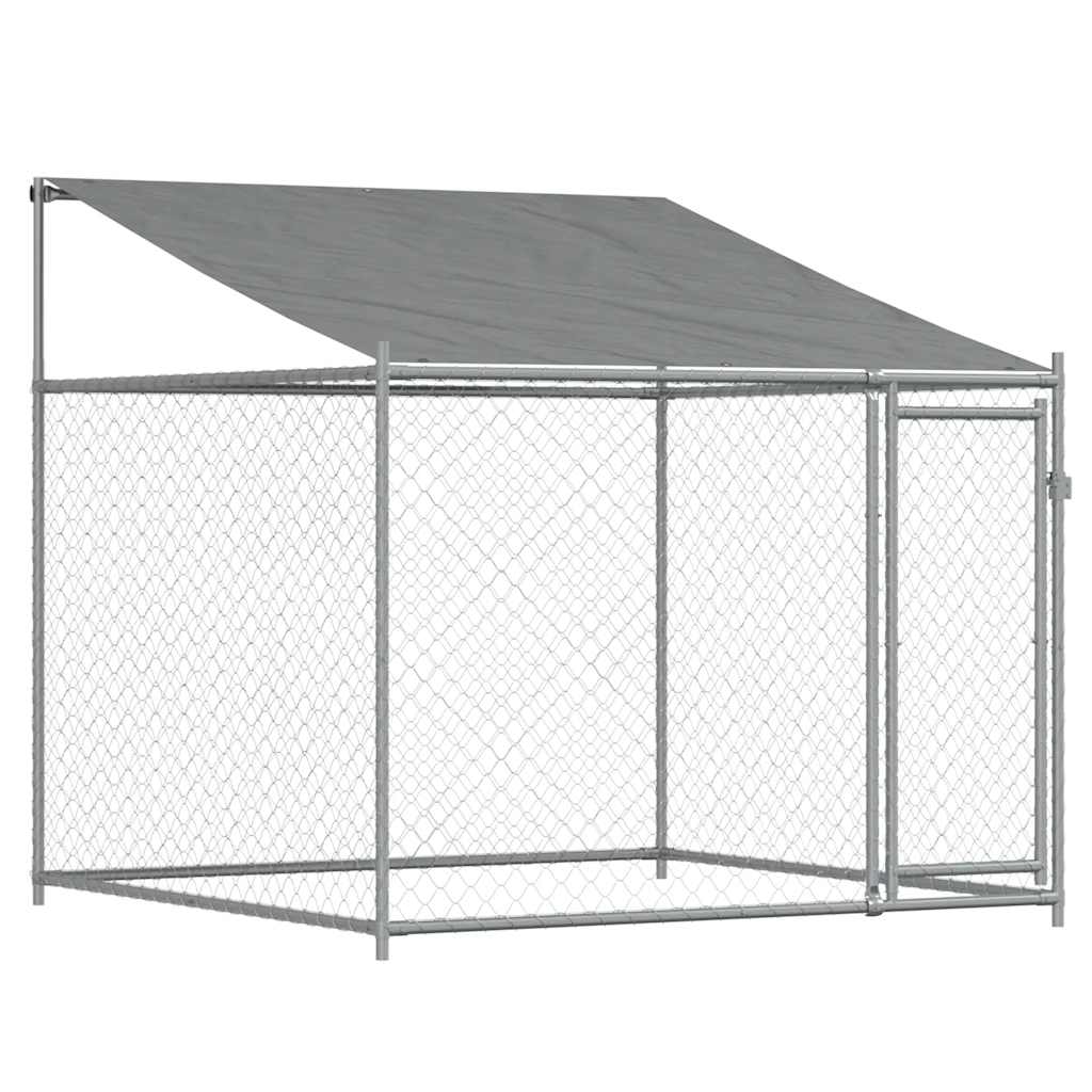 hundegård med tag og låge 4x2x2 m galvaniseret stål grå