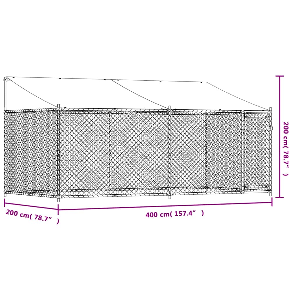 hundegård med tag og låge 4x2x2 m galvaniseret stål grå