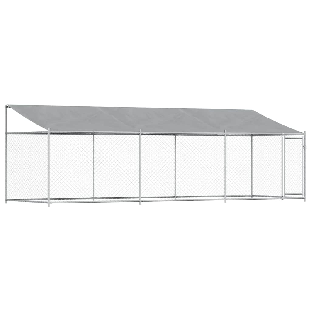 hundegård med tag og låge 6x2x2 m galvaniseret stål grå