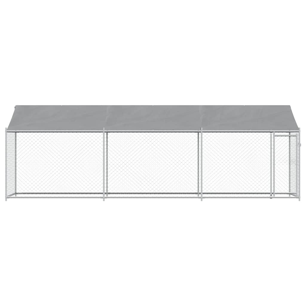 hundegård med tag og låge 6x2x2 m galvaniseret stål grå