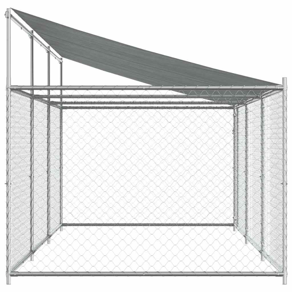 hundegård med tag og låge 6x2x2 m galvaniseret stål grå