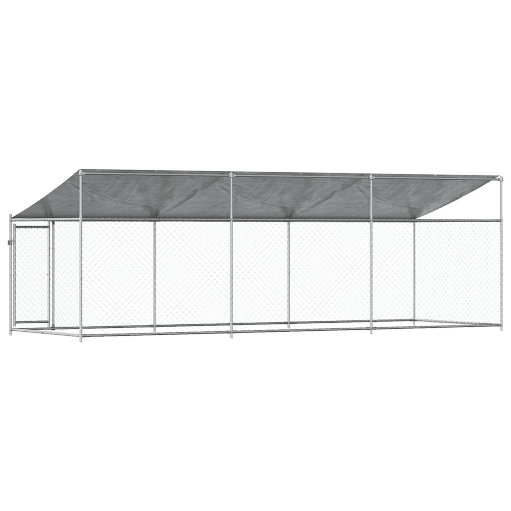 hundegård med tag og låge 6x2x2 m galvaniseret stål grå