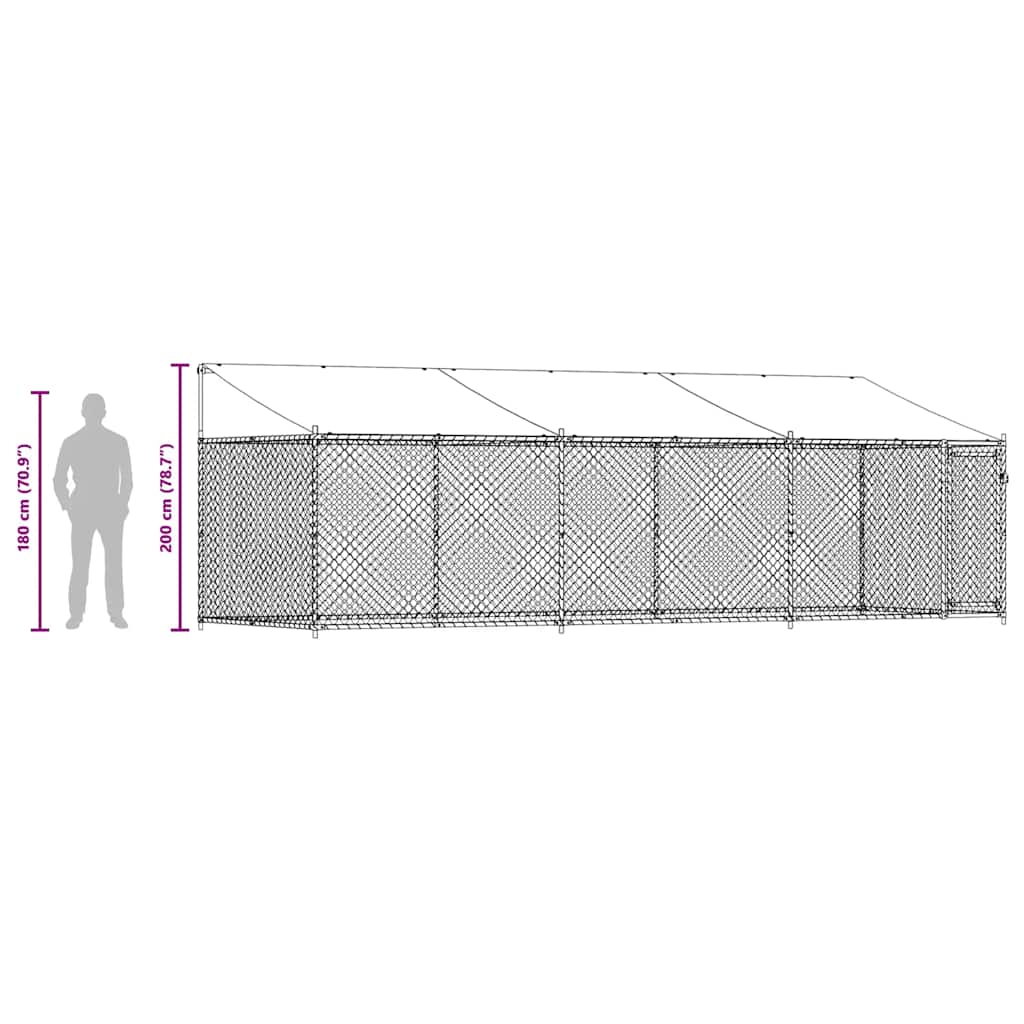 hundegård med tag og låge 6x2x2 m galvaniseret stål grå