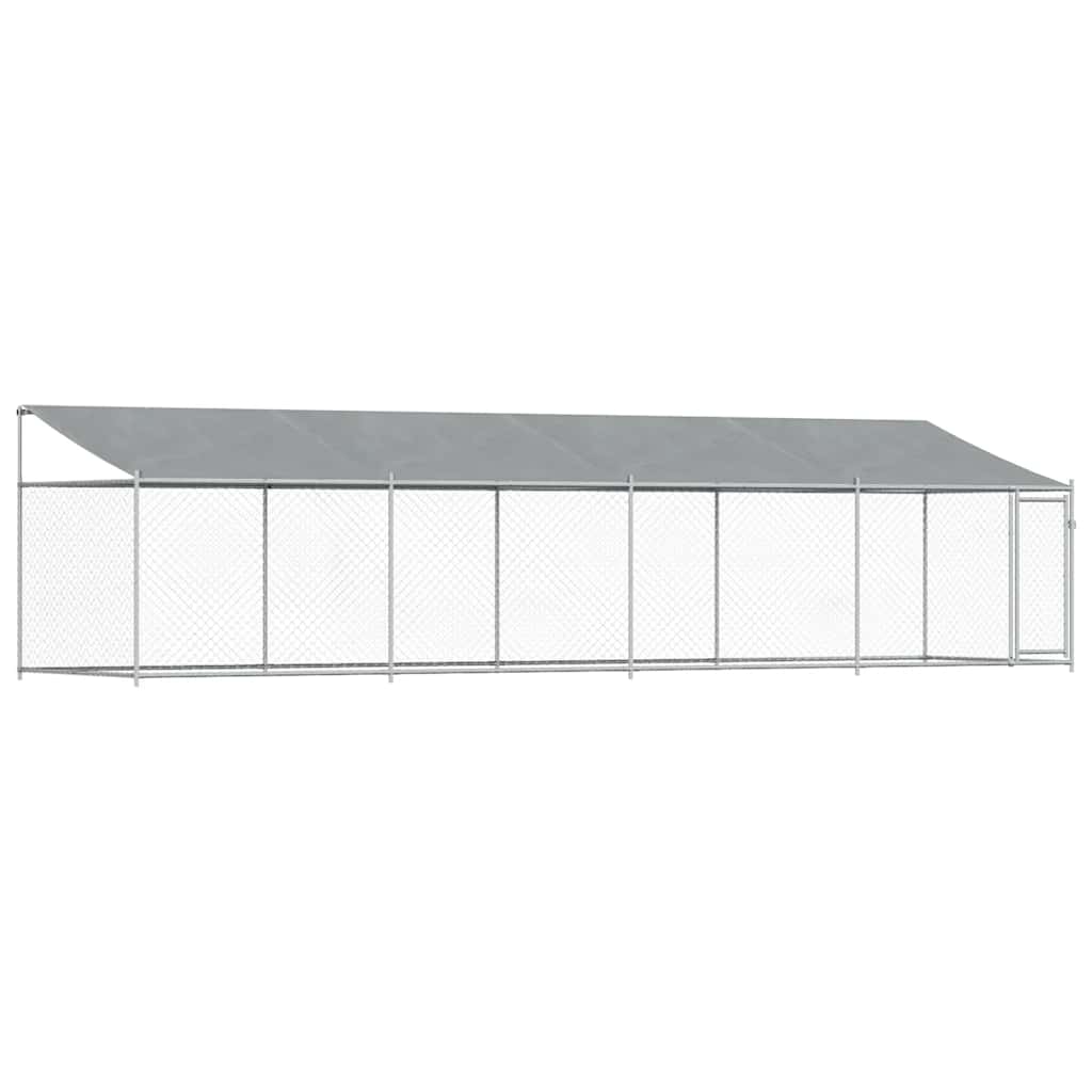 hundegård med tag og låge 8x2x2 m galvaniseret stål grå