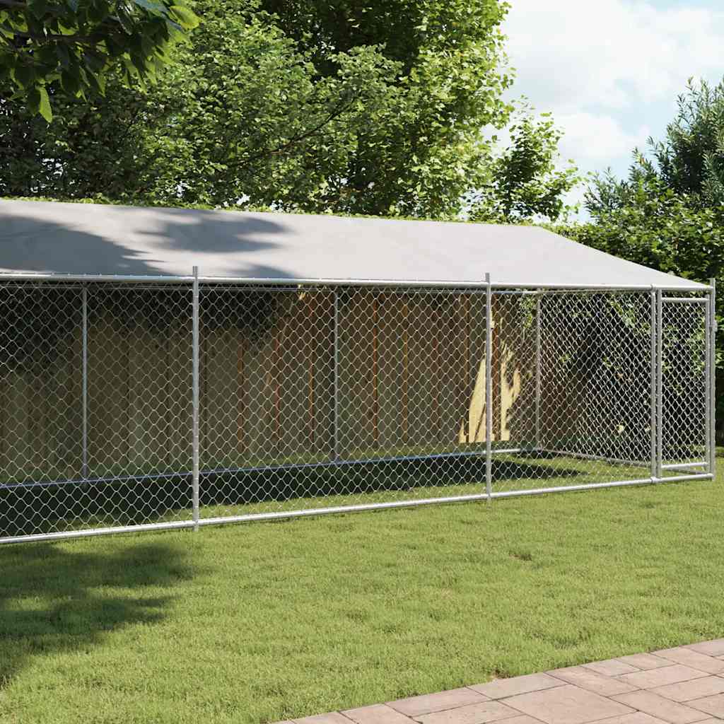hundegård med tag og låge 8x2x2 m galvaniseret stål grå