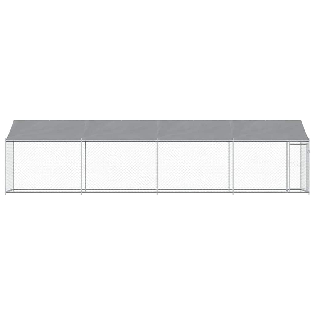 hundegård med tag og låge 8x2x2 m galvaniseret stål grå