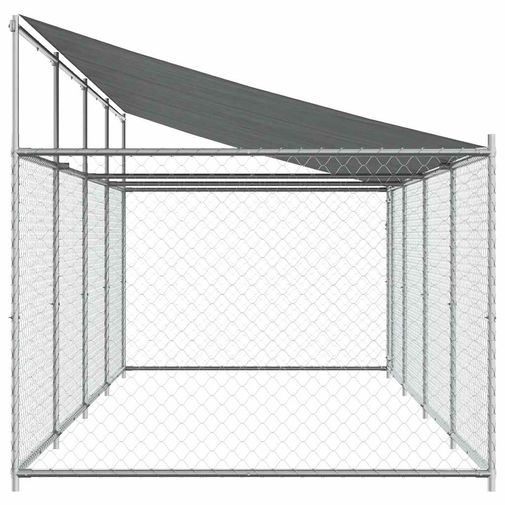 hundegård med tag og låge 8x2x2 m galvaniseret stål grå
