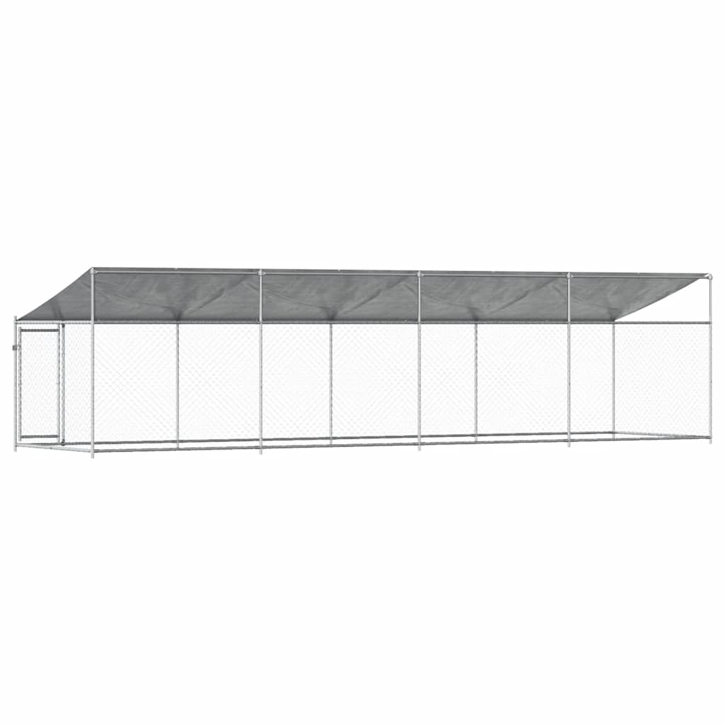 hundegård med tag og låge 8x2x2 m galvaniseret stål grå