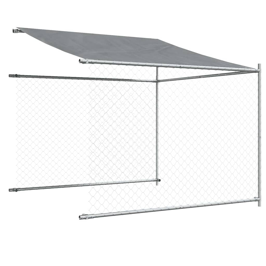 hundegård med tag og låge 8x2x2 m galvaniseret stål grå