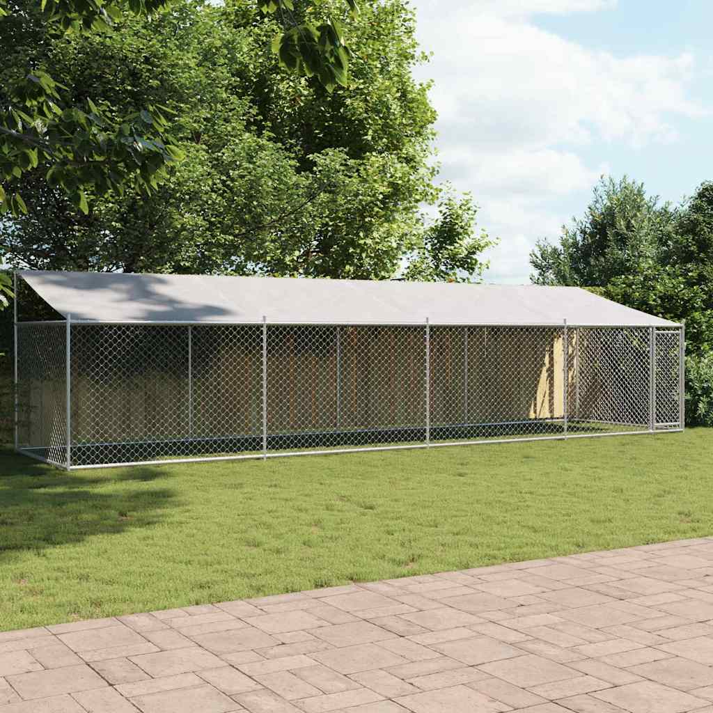 hundegård med tag og låge 8x2x2 m galvaniseret stål grå