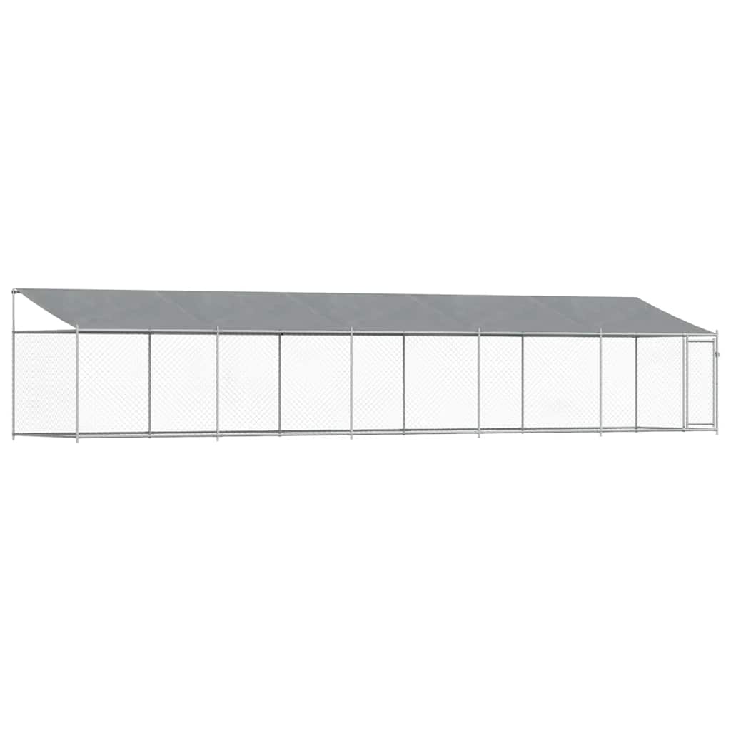 hundegård med tag og låge 10x2x2 m galvaniseret stål grå