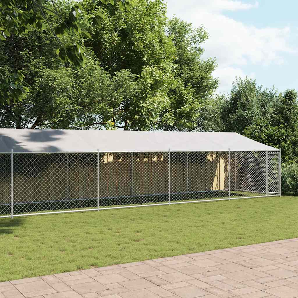 hundegård med tag og låge 10x2x2 m galvaniseret stål grå