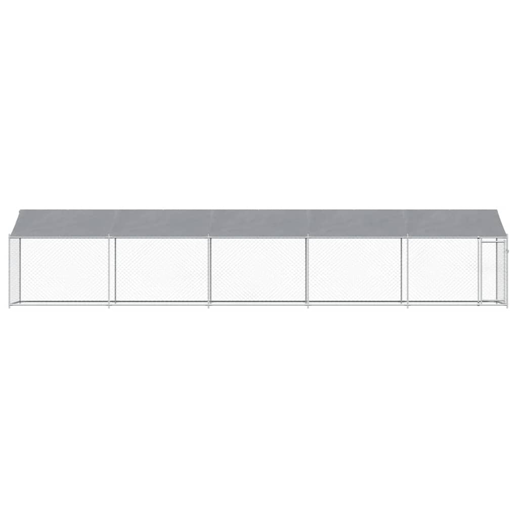 hundegård med tag og låge 10x2x2 m galvaniseret stål grå