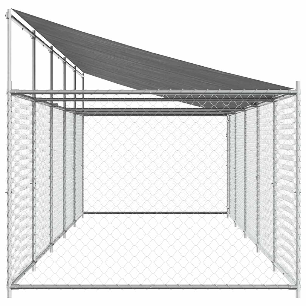 hundegård med tag og låge 10x2x2 m galvaniseret stål grå