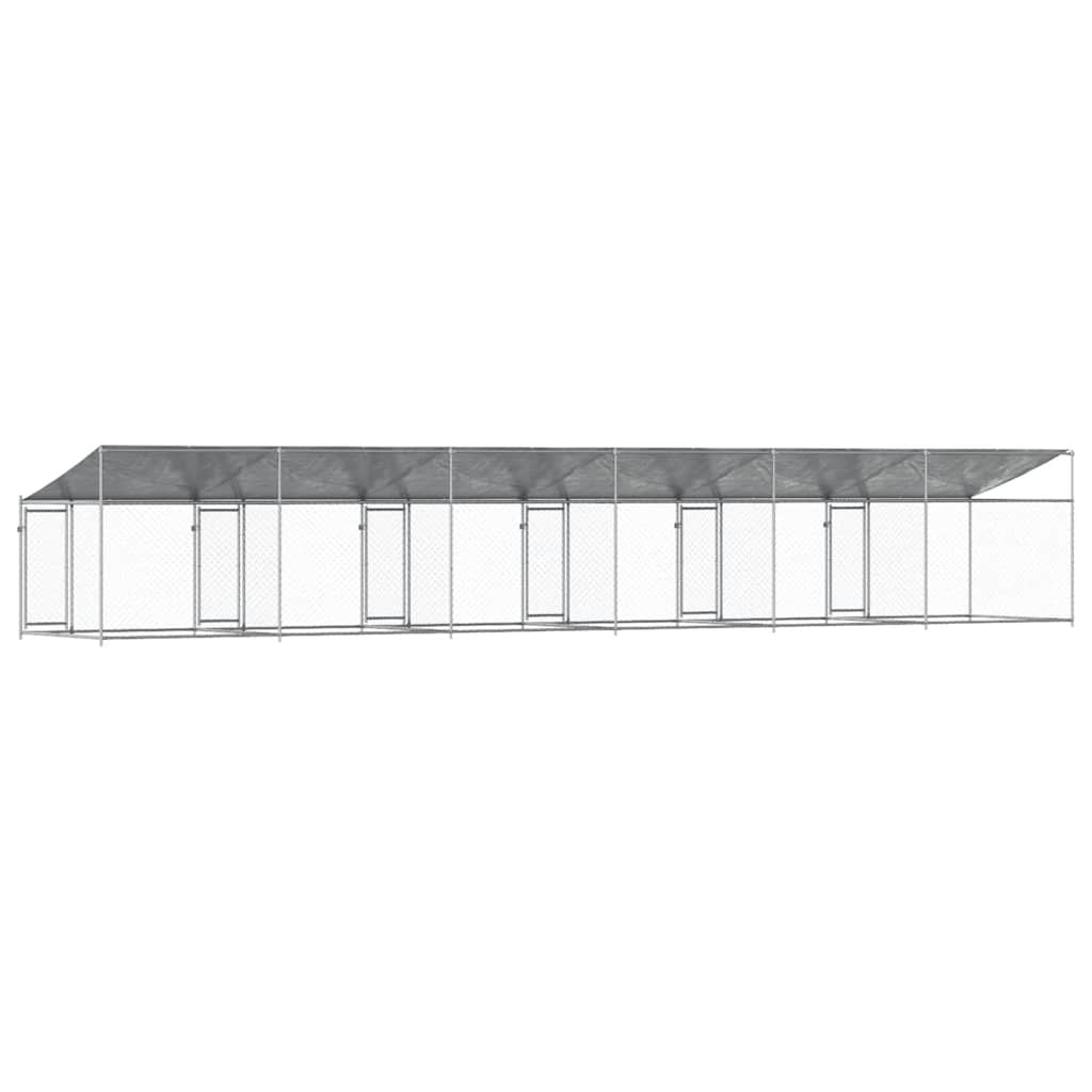hundegård med tag og låge 10x2x2 m galvaniseret stål grå